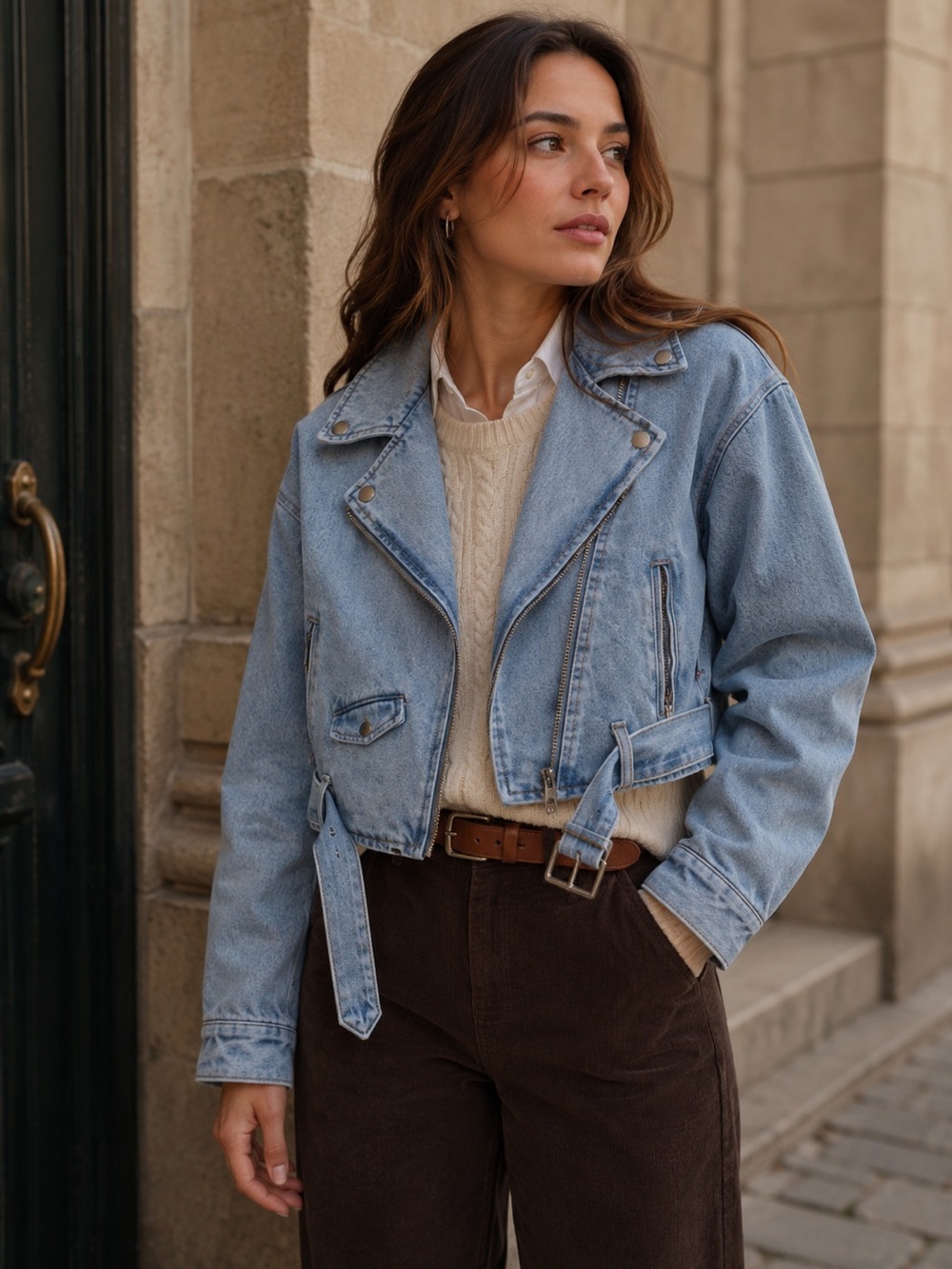 Levi's Denim Moto Quilted Jacket Blue Small Belted Biker Cropped Streetwear
